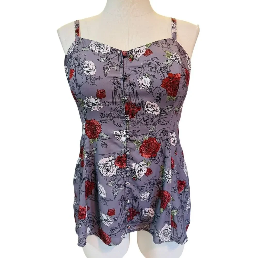 Torrid 2 (2X 18/20) Disney Villains Roses Fit N Flare Georgette Cami Tank Top‎